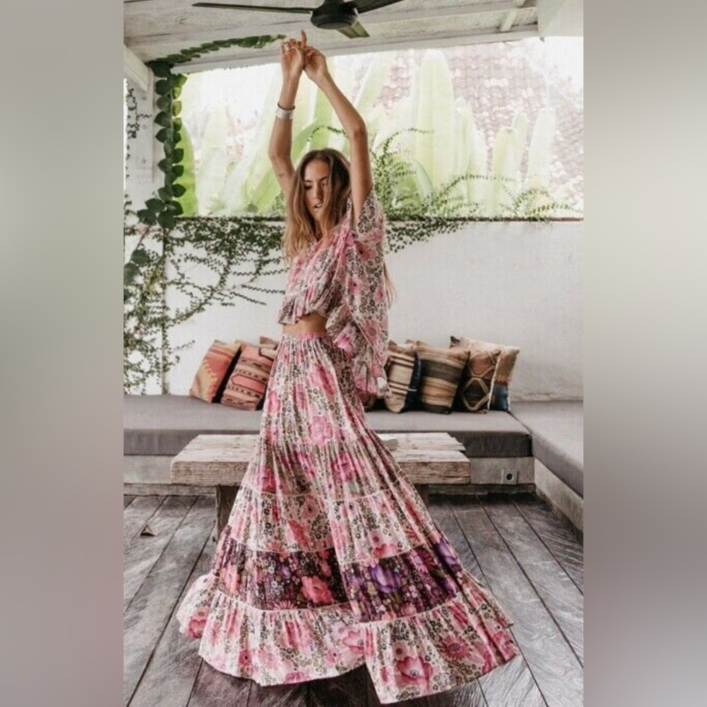 Spell Pink and Red Maxi A-Line Skirt